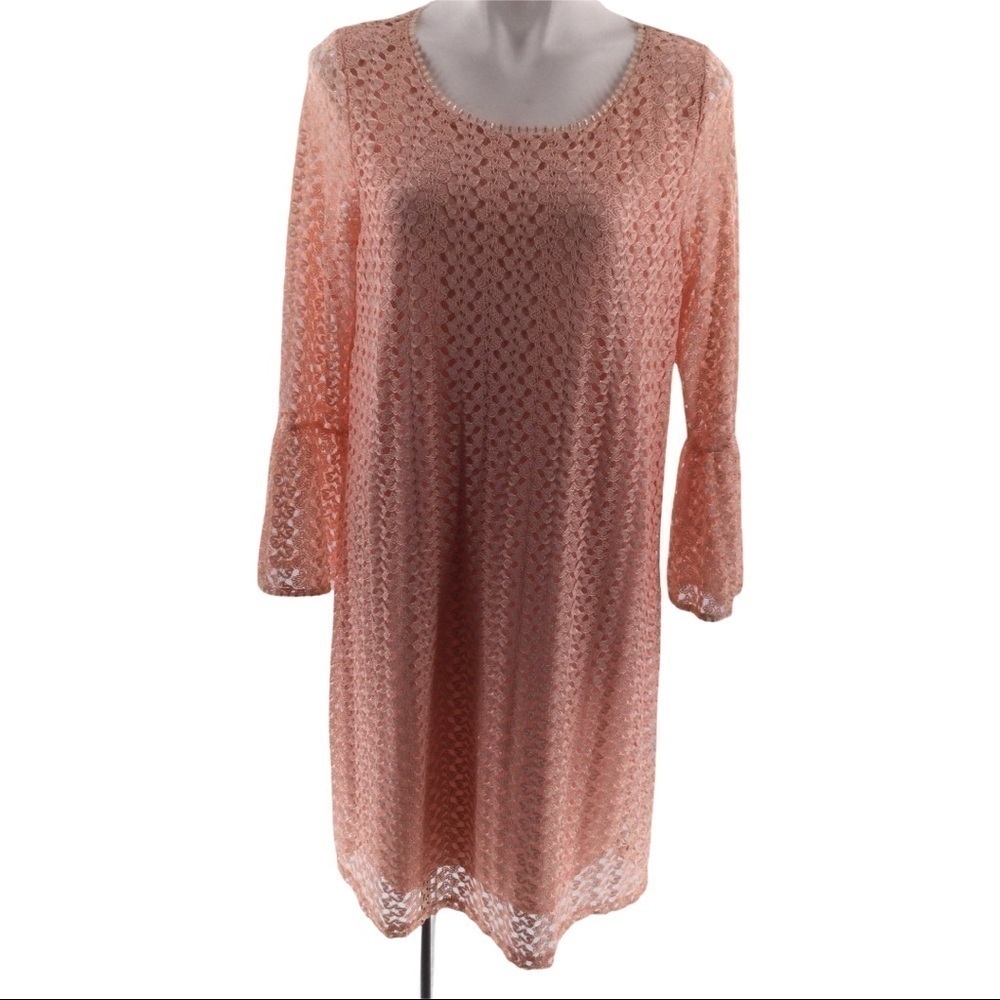 Brittney Black Lace Shift Dress‎ in Peach